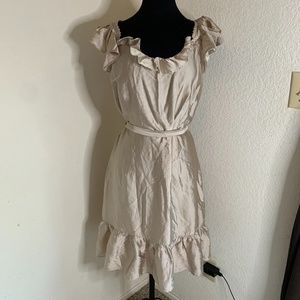 LOFT Ann Taylor Shiny Light Gold Ruffle Fit And Flare Pretty Dress Size 12(1067)